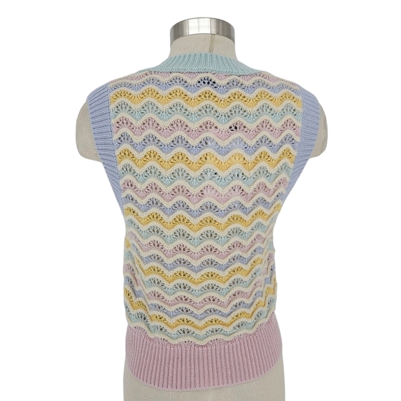 Zara Sweater Vest Pastel Scalloped Chevron Sleeveless V Neck Knit Medium - Picture 5 of 8